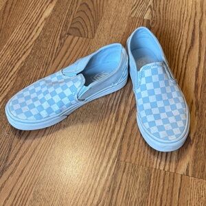 Vans Slip-On Checkerboard Sneakers - Light Blue & White